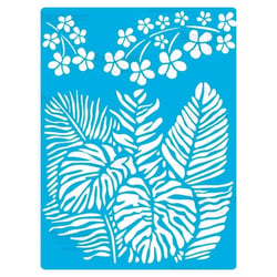 Pochoir plastique souple réutilisable 18,5 x 14,5 cm Fabrika Decoru FLEUR FEUILLAGE TROPIQUE 394