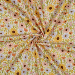 Tissu Coton imprimé Yellow champ' sur fond Blanc