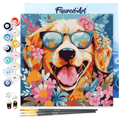 Mini Peinture par Numéros Figured'Art 20x20cm avec cadre Chiot fantaisie et des fleurs - Petit Format