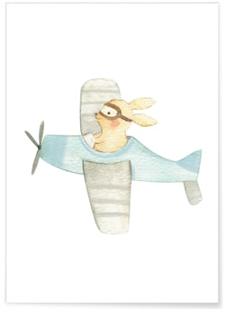 Affiche Enfant Lapine Avion | A3 : 29,7x42cm
