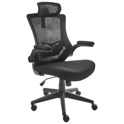 Chaise de Bureau Professionnelle Noire en Maille avec Accoudoirs Appui-Tête Réglable Siège Pneumatique Base Pivotante