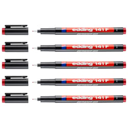 Lot de 5 marqueurs permanents - EDDING - Pointe fine 0,6 mm - Rouge