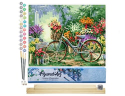 Peinture par Numéro Figured'Art - Fleurs et Vélos - Kit de Loisir Créatif DIY Numéro d'Art Complet - 40x50cm toile roulée + châssis en bois à monter