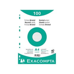 Fiches bristol - A4 - Petits carreaux - Perforées - Blanc - Lot de 100 - Exacompta