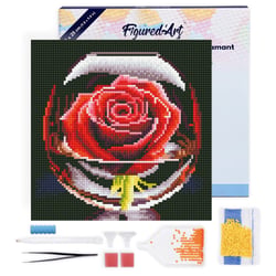 Mini Diamond Painting Broderie Diamant Figured’Art 25x25cm toile tendue sur châssis en bois - diamants ronds - Rose Rouge dans le Verre