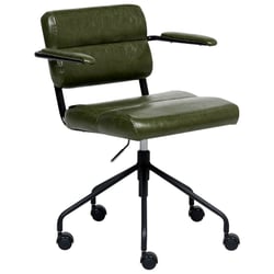 Chaise de Bureau Vert Foncé en Cuir PU Pivotante et Réglable avec Accoudoirs Style Traditionnel