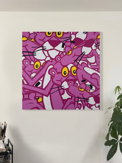 Peinture acrylique originale sur toile — La Panthère Rose — pop art — Tableau mural Calbarracin — 100 x 100 cm
