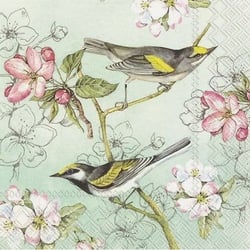 Lot de 4 serviettes en papier découpage collage 33 cm OISEAU FLEUR FOND VERT O 431