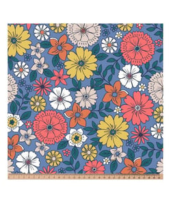 Tissu coton popeline fleuri sur fond bleu de 145 cm de largeur 0006 Bleu vendu par 50 cm