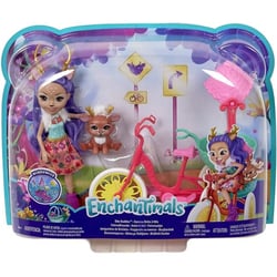Enchantimals poupée danessa deer avec vélo et sprint - figurine 15 cm - animal biche - mattel gjx30