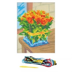 Kit complet canevas 15 x 20 cm motif bouquet de roses fleurs