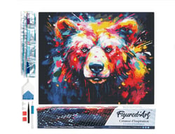 Diamond Painting Broderie Diamant Figured’Art 40x50cm toile entière roulée avec diamants carrés - Ours Coloré Abstrait