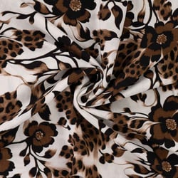 Tissu Rayonne Viscose extensible Lili floral sauvage Marron sur fond Blanc cassé