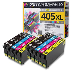 405XL - Pack 10 cartouches Epson 405XL compatibles WF-3820DWF WF-7840DTWF - 123CONSOMMABLES