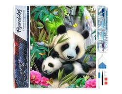 Diamond Painting Broderie Diamant Figured’Art 40x50cm toile entière roulée avec diamants carrés - Famille de Pandas