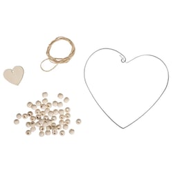 Kit:Coeur de fil avec perles en bois, 14x14cm, à suspendre,