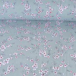 Tissu Coton imprimé Fleur d'amandier sur fond Vert menthe