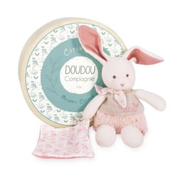 Lapin peluche écrue avec mouchoir rose en coton BIO - 22 cm