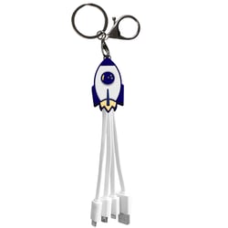 YELLO KOKO Câble 3 en 1 Andy USB-C/Micro-USB/Lightning vers USB-A 3A Fusée Format Porte-clé Blanc / Bleu