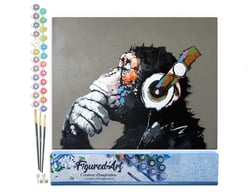 Peinture par Numéro Figured'Art - Singe casque audio - Kit de Loisir Créatif DIY Numéro d'Art Complet - 40x50cm sans châssis en bois