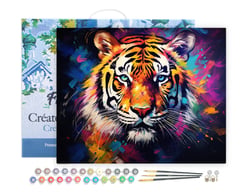Peinture par Numéro Figured'Art avec Cadre - Tigre Coloré Abstrait - Kit de Loisir Créatif DIY Numéro d'Art Complet - 40x50cm toile tendue sur châssis