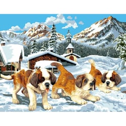 Princesse - Canevas antique 50x65 cm chiots St Bernard