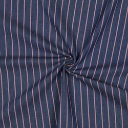 Tissu Jeans Denim Annie Rayures fines bordeaux sur fond Bleu foncé
