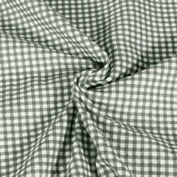 Tissu Double gaze de Coton Rayures vert kaki sur fond Blanc