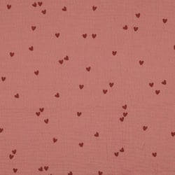 Tissu Double gaze Petits coeurs foncés sur fond Vieux rose