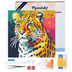 Mini Diamond Painting Broderie Diamant Figured’Art 25x25cm toile tendue sur châssis en bois - diamants ronds - Léopard Abstrait Pop Art