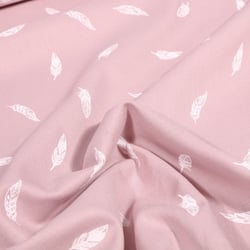 Tissu Coton imprimé Petites plumes sur fond Rose pâle