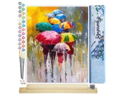 Peinture par Numéro Figured'Art - Farandoles de parapluies 2 - Kit de Loisir Créatif DIY Numéro d'Art Complet - 40x50cm toile roulée + châssis en bois à monter