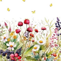 Lot de 4 serviettes en papier découpage collage 33 cm CHAMP DE FLEURS F 209