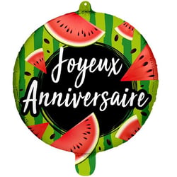 Ballon Aluminium Hélium Joyeux Anniversaire Pastèque - 45 cm