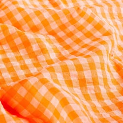 Tissu Coton Seersucker carreaux Rayures sur fond Orange fluo