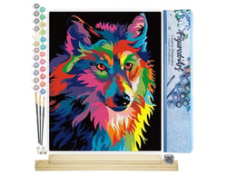 Peinture par Numéro Figured'Art - Loup Pop Art - Kit de Loisir Créatif DIY Numéro d'Art Complet - 40x50cm toile roulée + châssis en bois à monter