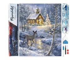 Diamond Painting Broderie Diamant Figured’Art 40x50cm toile entière roulée avec diamants carrés - Biche traversant la rivière en Hiver