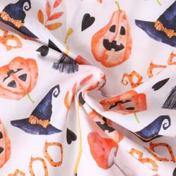 Tissu Coton imprimé  Pumpkinou motifs d'halloween sur fond Blanc - Au mètre