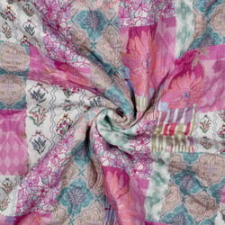 Tissu Double gaze de Coton Matelassé réversible Tara patchwork sur fond Rose clair