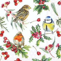 Lot de 4 serviettes en papier découpage collage 33 cm OISEAUX DE NOEL N 700