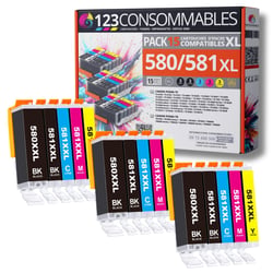 580 581XL - Pack 15 cartouches Canon 580/581 XL compatibles TS8150 TR7500 - 123CONSOMMABLES