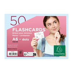 Paquet de 50 Flashcards sous film + anneau - bristol dots perforé - Format A6 - Bleu - x 19 - Exacompta