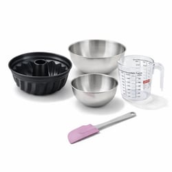 Set pâtisserie avec moule à kouglof 25 cm, 2 bols à mixer, verre mesureur et spatule Zenker