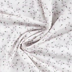 Tissu Popeline de Coton Charlotte petites fleurs Rose sur fond Blanc
