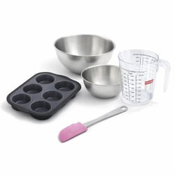 Set pâtisserie avec moule à 6 muffins silicone, 2 bols à mixer, verre mesureur et spatule Zenker