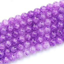 Fil de 97 perles ronde en verre craquelé fabrication bijoux 8 mm VIOLINE
