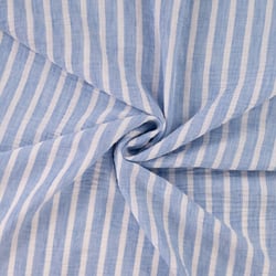 Tissu aspect Lin rayé Bleu ciel