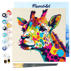 Mini Peinture par Numéro Figured'Art 20x20cm avec cadre Girafe Abstraite Pop Art - Petit Format
