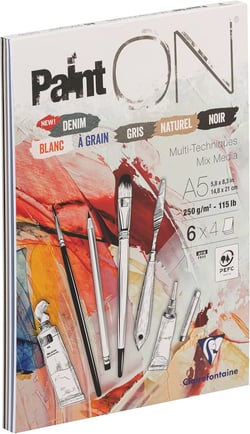 Bloc collé Clairefontaine PaintON - Papier - 975409C - Assorti de 6 Couleurs - A5 14,8x21 cm 250g