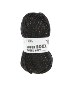 Pelote à tricoter SUPER SOXX TWEED 6 fils - 150 Gr - Lang Yarns : La laine robuste, chaude et élégante 0004 Noir